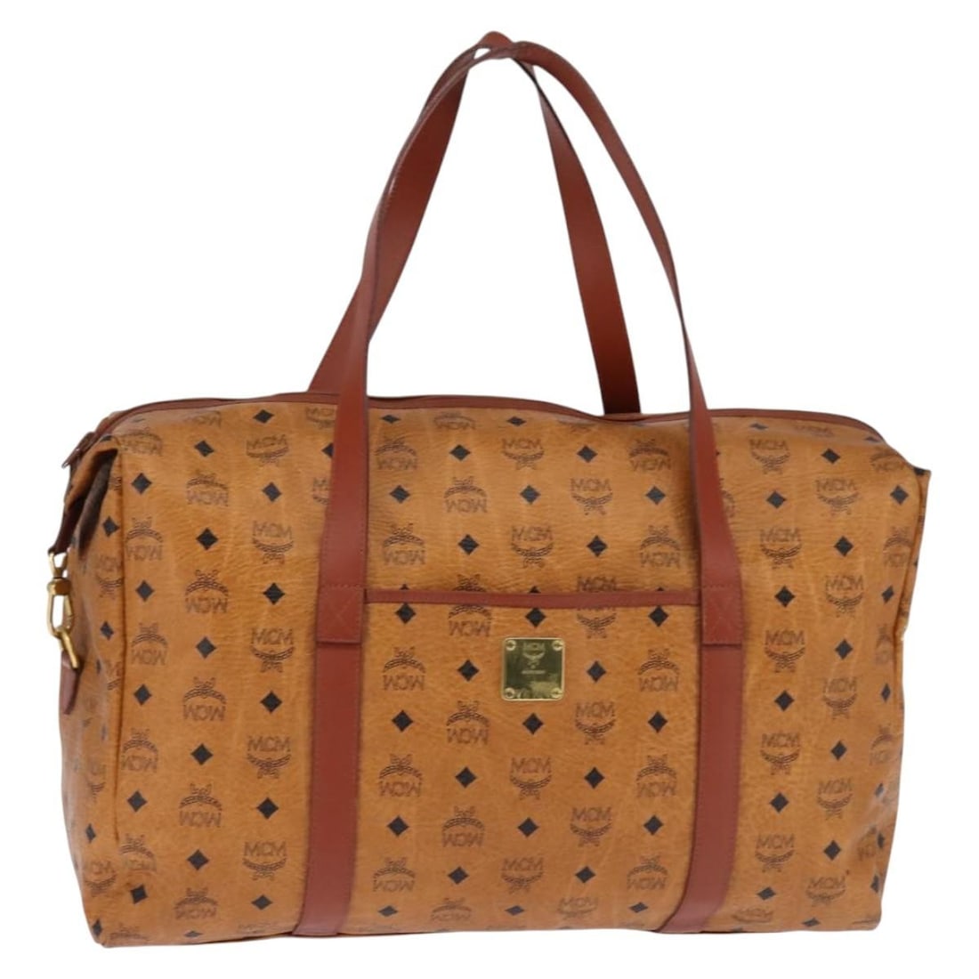 MCM Logogram Vicetos Brown Gold PVC Leather Boston Bag Auth V6111: MCM Logogram Vicetos Brown Gold PVC Leather Boston Bag Auth V6111 Introducing the MCM Logogram Vicetos Boston Bag, a stylish accessory crafted from durable PVC leather in a chic brown and gold color s