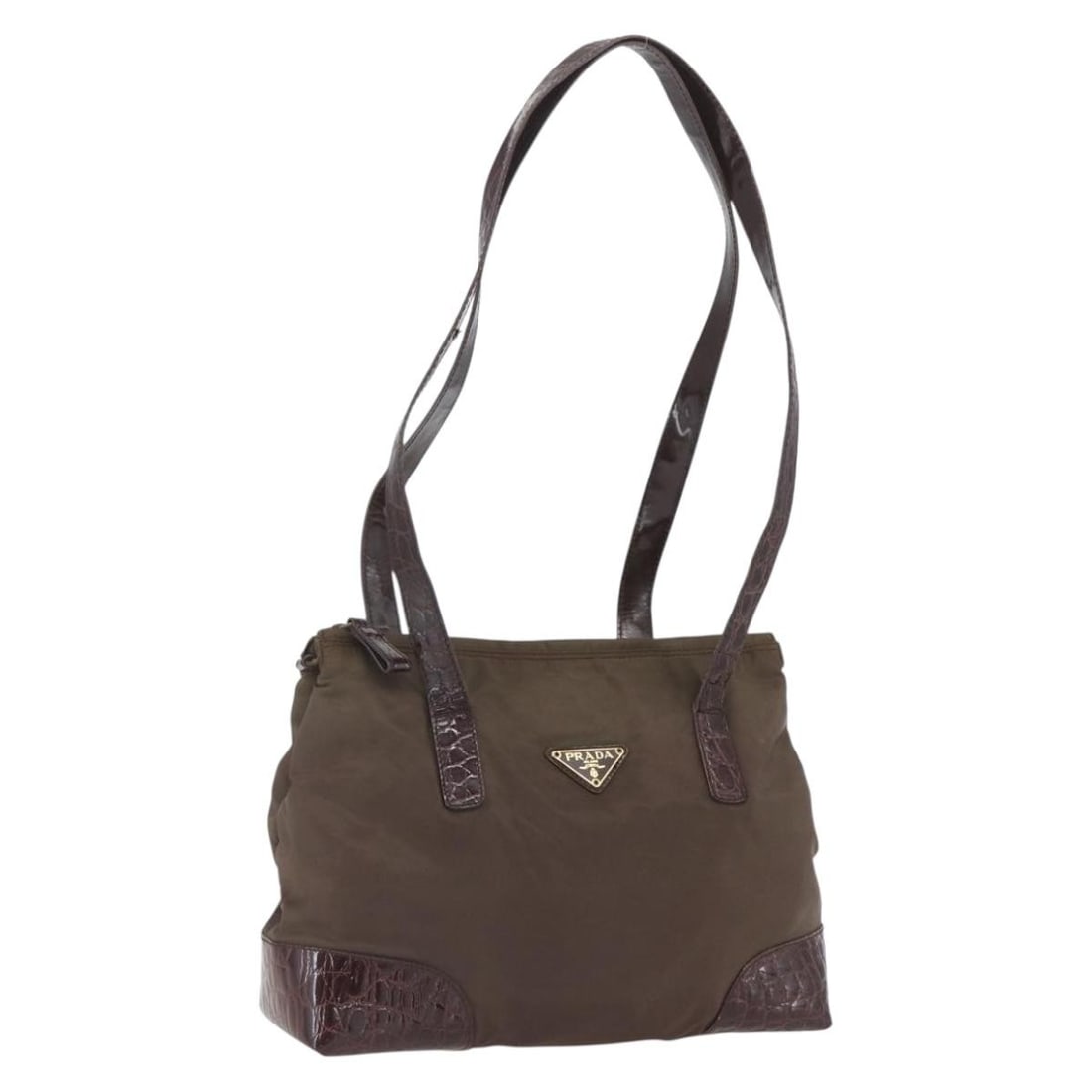 Brown Nylon Prada Shoulder Bag with Embossed Leather Trim (1 of 18)