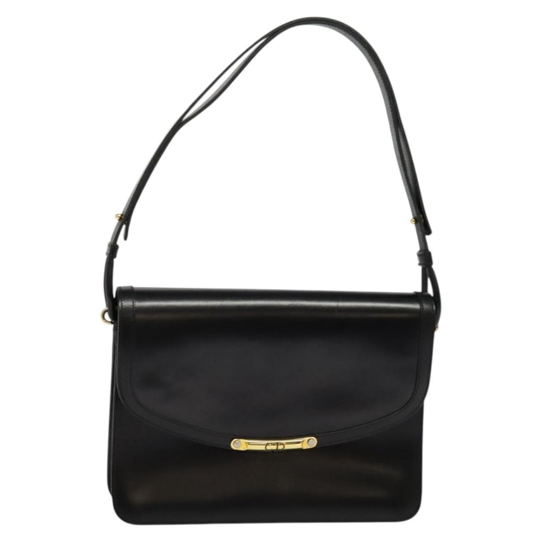 Christian Dior Black Leather Shoulder Bag with Gold Accents: Christian Dior Black Leather Shoulder Bag with Gold Accents This exquisite Christian Dior shoulder bag is a timeless accessory, crafted from premium leather in a striking black and gold color combinat