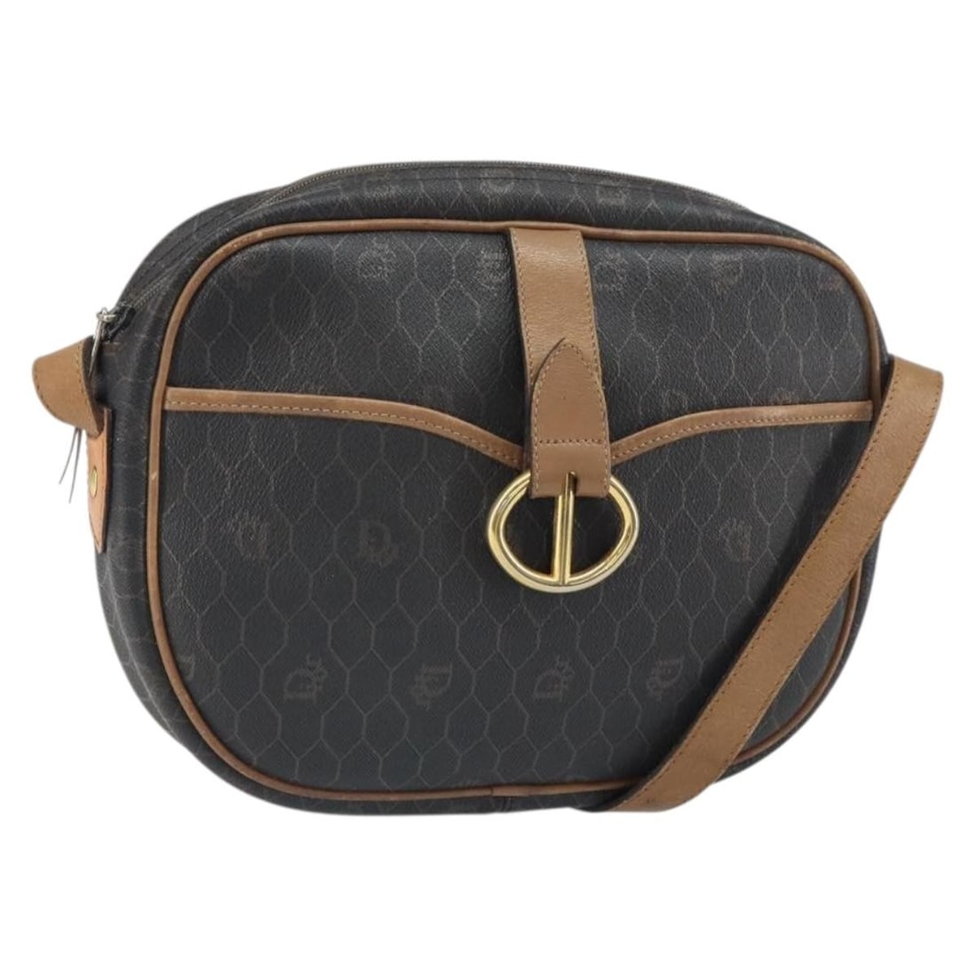 Christian Dior Honeycomb Black PVC Shoulder Bag Gold Detail France: Christian Dior Honeycomb Black PVC Shoulder Bag Gold Detail France This is a Christian Dior shoulder bag crafted from black and gold honeycomb canvas with PVC leather accents. The bag features an adju