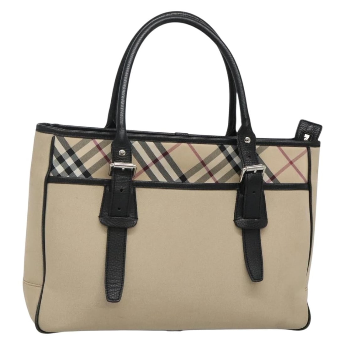 Burberry Nova Check Tote Bag Beige Silver Canvas Authentic (1 of 18)