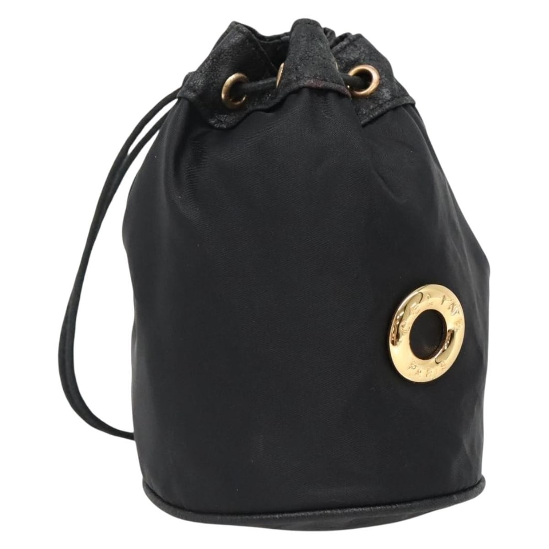 CELINE Black Gold Nylon Pouch Bag Auth 129752: CELINE Black Gold Nylon Pouch Bag Auth 129752 This Celine Pouch is a stylish and functional accessory crafted from durable nylon in a sleek black and gold color scheme. Measuring approximately 5.9 inc