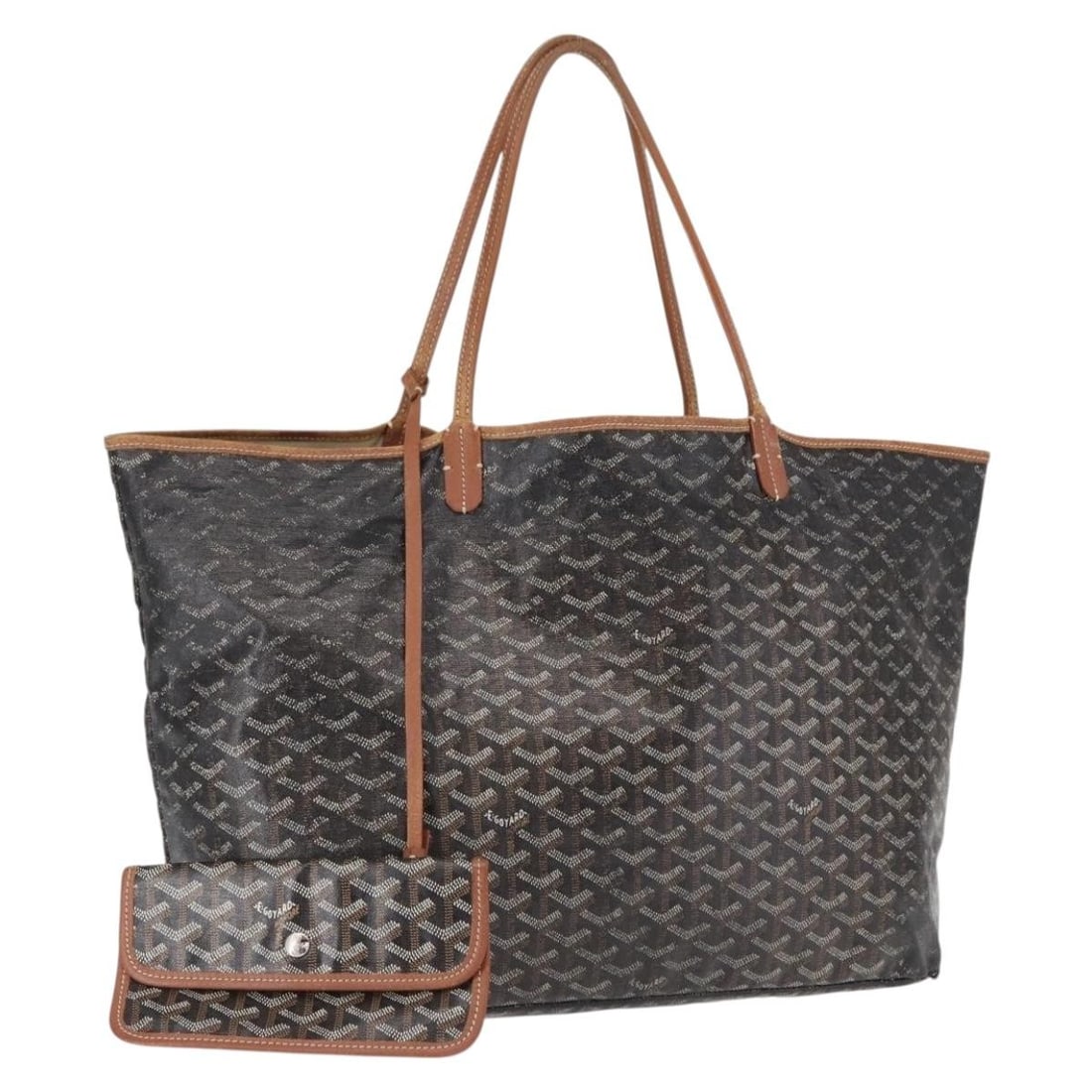 Brown Saint Louis GM Tote by Goyard Herringbone PVC with Pouch: Brown Saint Louis GM Tote by Goyard Herringbone PVC with Pouch This Goyard Saint Louis GM tote bag features the brand's signature herringbone pattern in brown PVC leather. The tote is made in France a