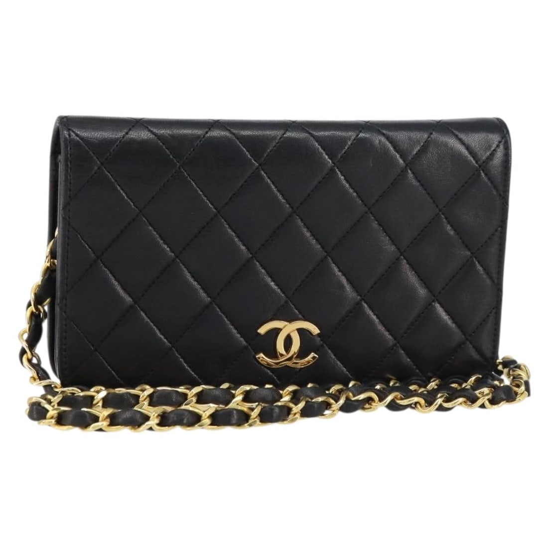 CHANEL Black Gold Lamb Skin Chain Shoulder Bag Auth am10082: CHANEL Black Gold Lamb Skin Chain Shoulder Bag Auth am10082 This exquisite CHANEL Chain Matelasse Shoulder Bag is crafted from luxurious lambskin in a striking black and gold color combination. A time
