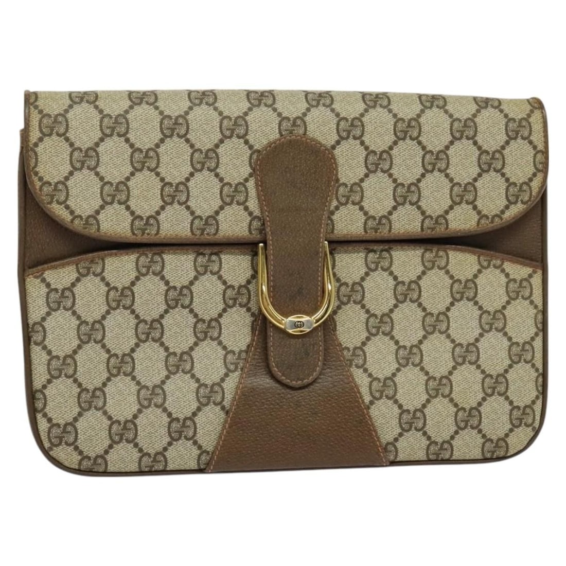 GUCCI GG Supreme Beige Gold PVC Shoulder Bag Made in Italy: GUCCI GG Supreme Beige Gold PVC Shoulder Bag Made in Italy This GUCCI GG Supreme Shoulder Bag is crafted from durable PVC leather in a chic beige and gold color scheme. The compact design features an