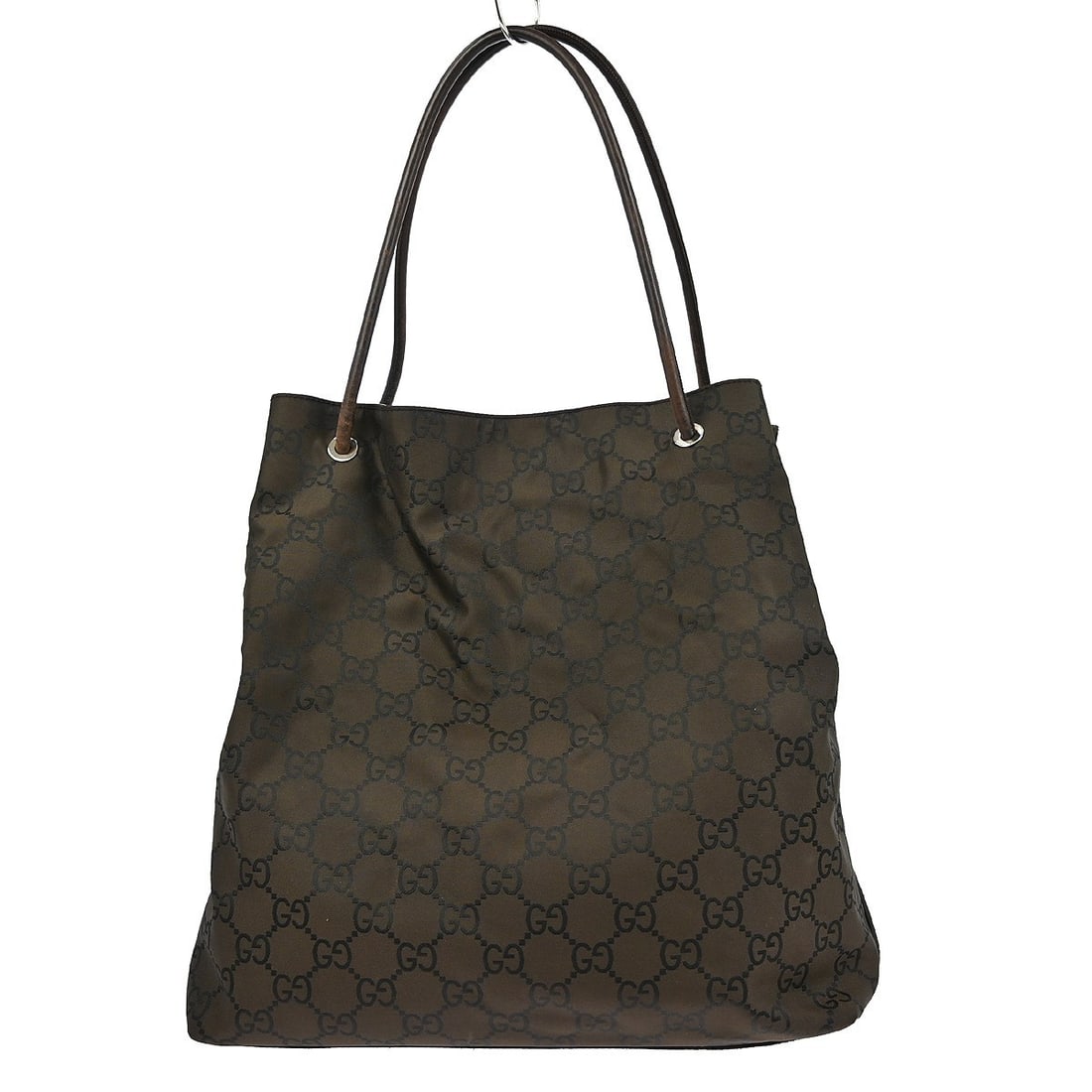 Gucci GG Medium Brown Nylon Canvas Leather Vintage Tote Bag 132274 492174: Gucci GG Medium Brown Nylon Canvas Leather Vintage Tote Bag 132274 492174 This Gucci tote handbag features the iconic GG pattern in brown nylon, canvas, and leather materials. Designed in a medium siz