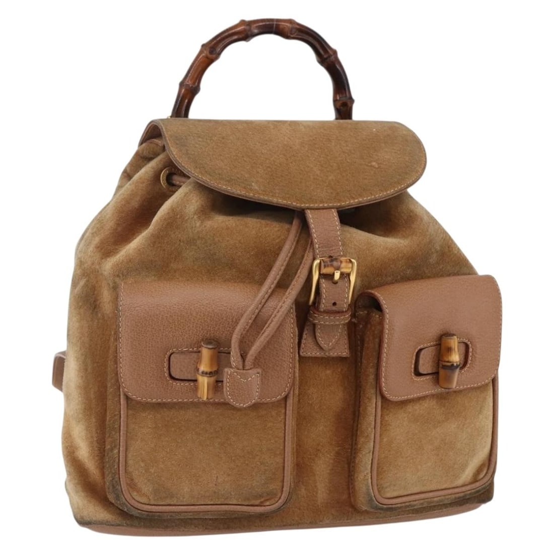 GUCCI Bamboo Suede Backpack Brown Gold 003 2058 0016 Authentic (1 of 18)