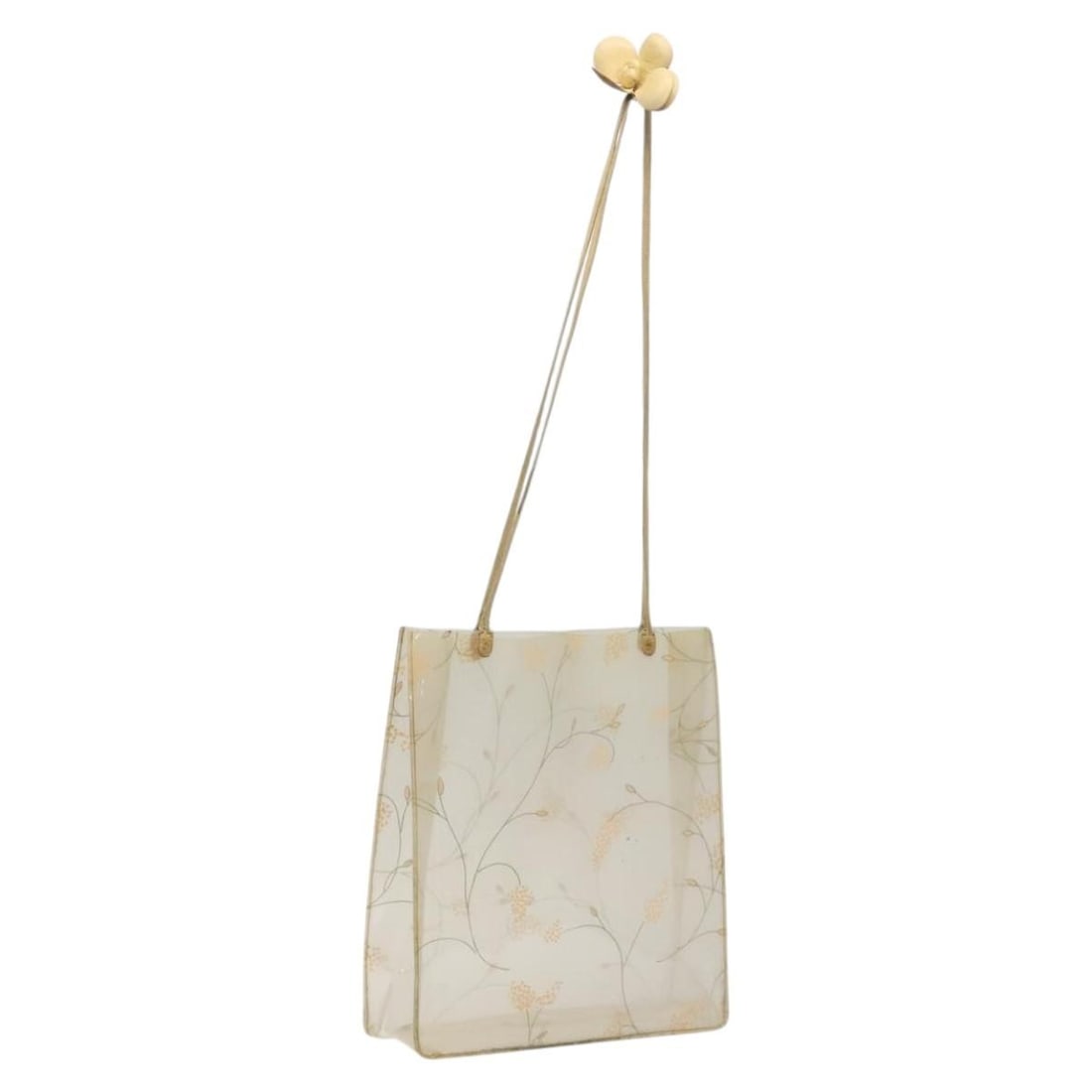 Beige Vinyl Shoulder Purse by CHANEL with CC Logo: Beige Vinyl Shoulder Purse by CHANEL with CC Logo This is a CHANEL shoulder bag crafted from beige vinyl. The bag features a CC logo design and is designed for shoulder carry. It measures approximatel