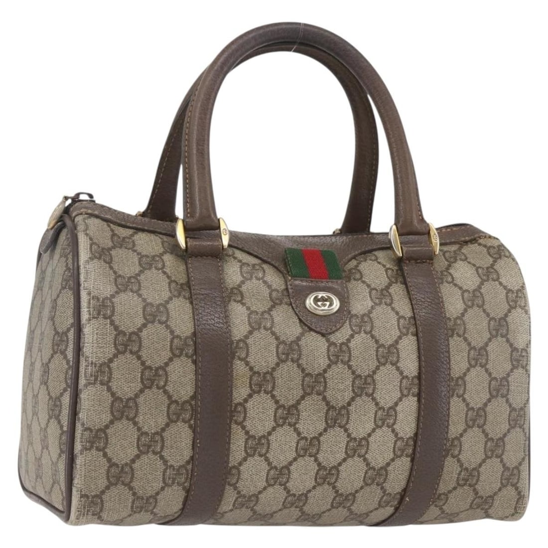 Gucci Boston Bag GG Supreme Web Sherry Line Beige PVC Gold Tone 40 02 006 (1 of 18)