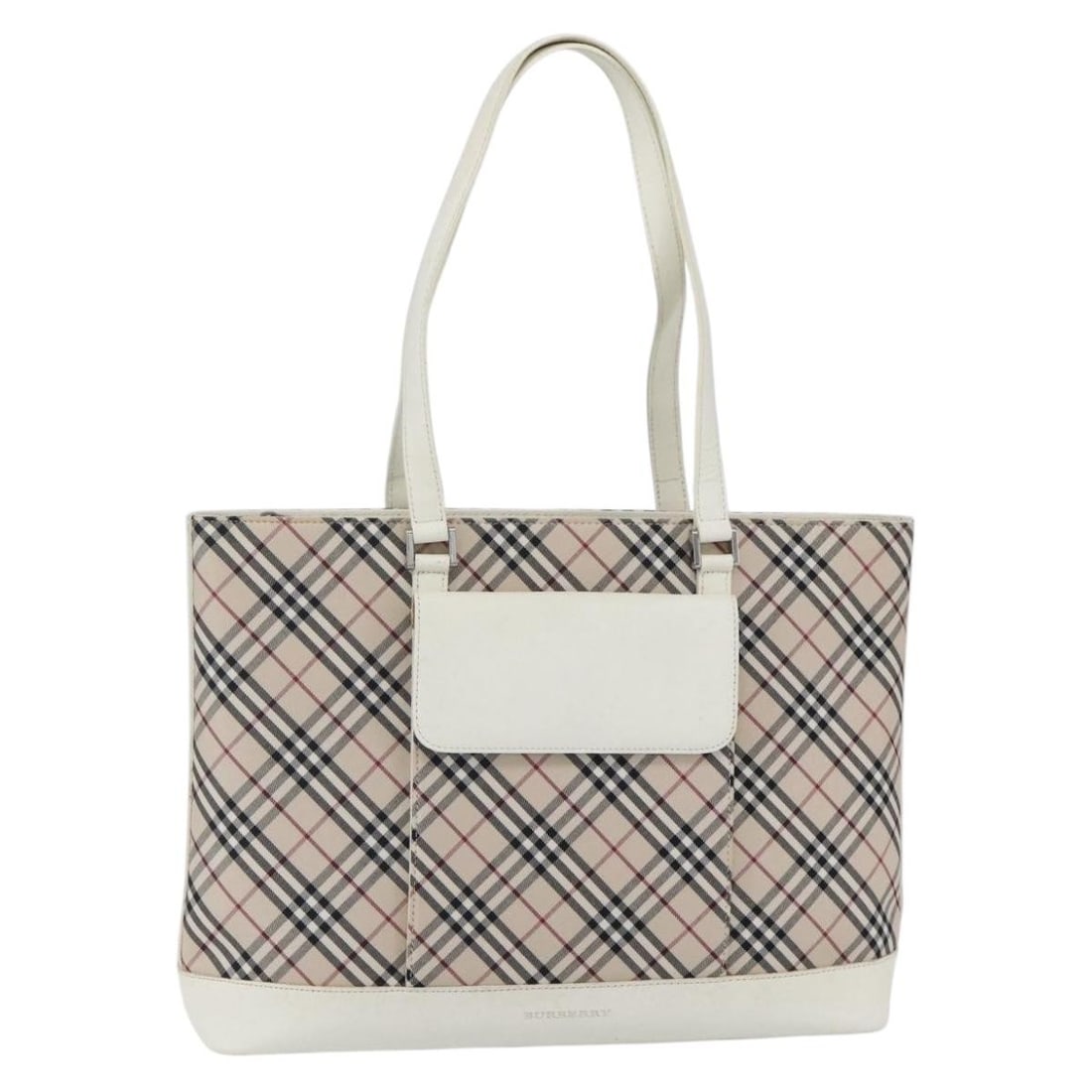 BURBERRY Nova Check Beige Silver Canvas Tote Bag Auth 147078 (1 of 18)