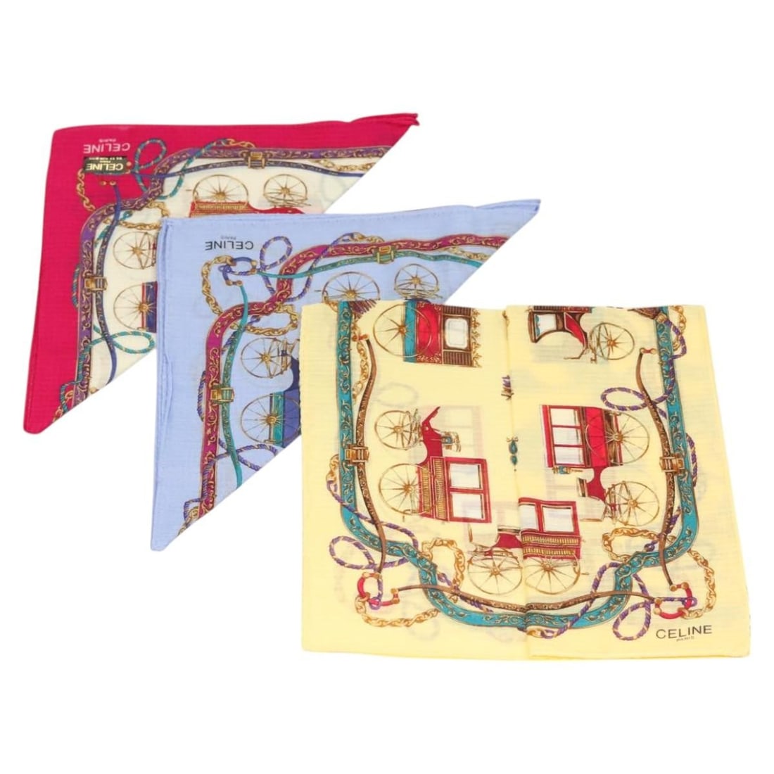 CELINE Cotton Handkerchief Set of 3 Pink Beige Authentic Japan: CELINE Cotton Handkerchief Set of 3 Pink Beige Authentic Japan This elegant set of three handkerchiefs from CELINE features a soft cotton composition in a charming pink and beige color palette. Crafte