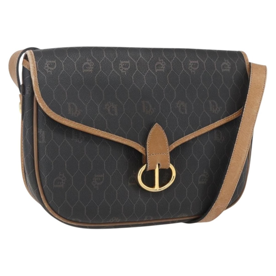 Christian Dior Honeycomb Canvas Shoulder Bag Black Brown Gold PVC: Christian Dior Honeycomb Canvas Shoulder Bag Black Brown Gold PVC This stylish Christian Dior Shoulder Bag features a unique honeycomb canvas design crafted from durable PVC leather in an elegant blac