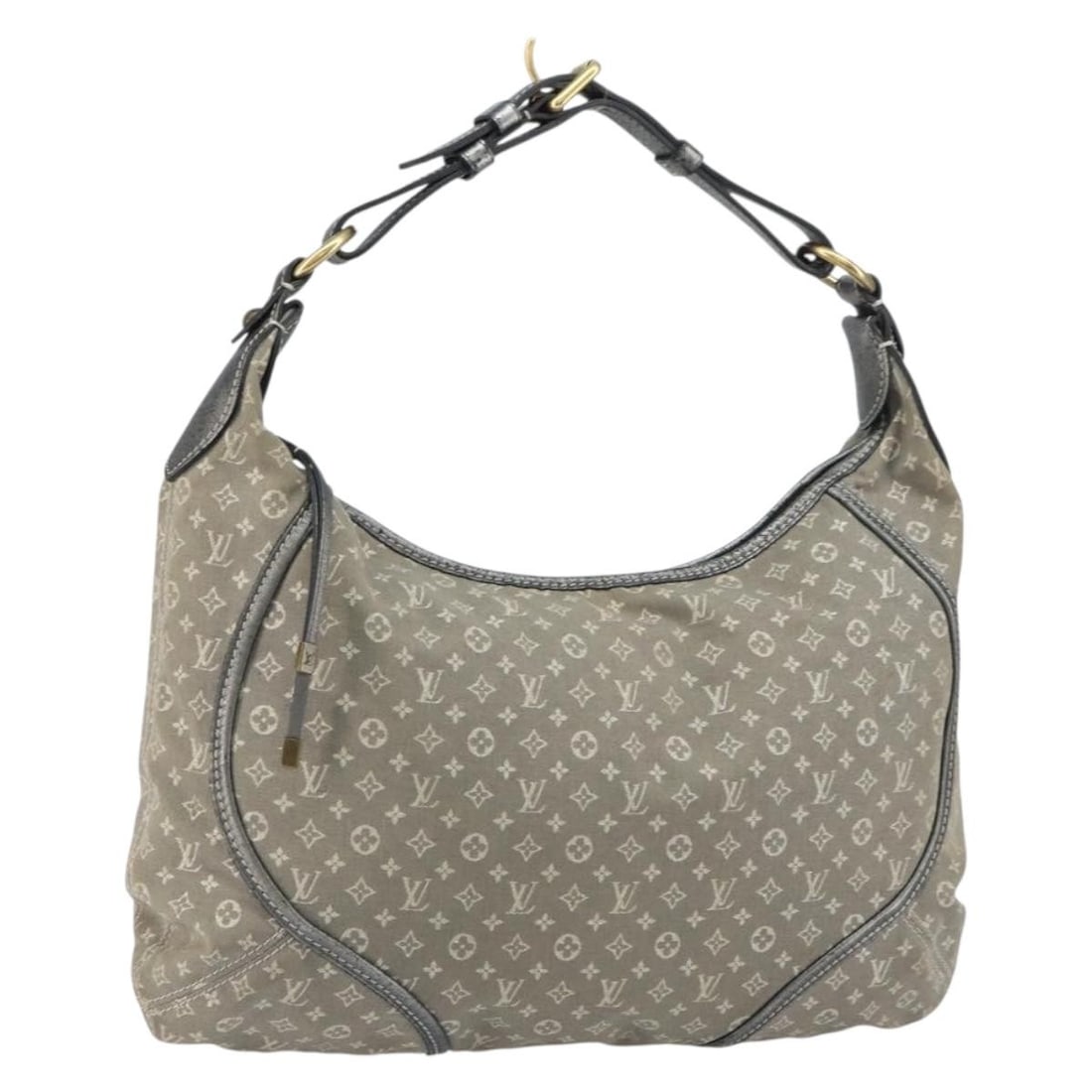 Louis Vuitton Manon MM Gray Monogram Mini Lin Canvas Shoulder Bag M95618: Louis Vuitton Manon MM Gray Monogram Mini Lin Canvas Shoulder Bag M95618 This is a Louis Vuitton Monogram Mini Lin Manon MM shoulder bag in gray, crafted from Monogram Mini Lin canvas. The bag is made