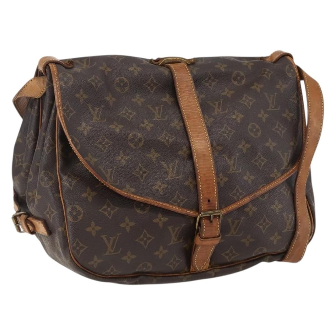 Saumur 35 Monogram Canvas Shoulder Bag by Louis Vuitton M42254: Saumur 35 Monogram Canvas Shoulder Bag by Louis Vuitton M42254 This Louis Vuitton Saumur 35 shoulder bag features the iconic Monogram canvas exterior and is crafted in France. The bag is designed with