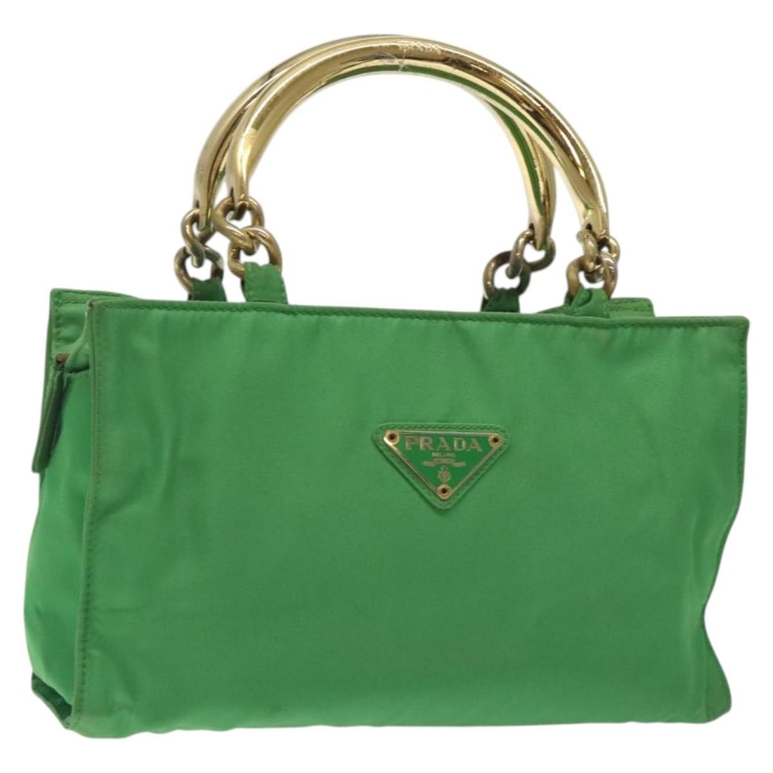 PRADA Green Gold Nylon Hand Bag Made in Italy Auth 128230: PRADA Green Gold Nylon Hand Bag Made in Italy Auth 128230 This authentic PRADA Hand Bag combines stylish design with functional materials. Crafted from durable nylon, it features a striking green and