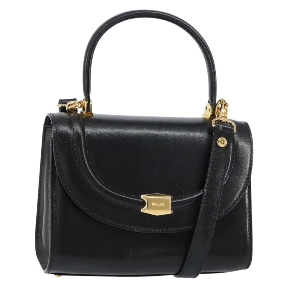 BALLY Black Leather Convertible Handbag with Gold Tone and Shoulder Strap (1 of 18)