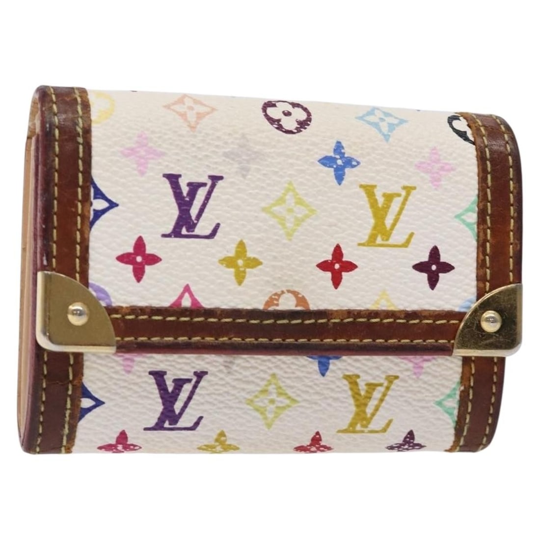 Authentic Louis Vuitton Multicolor Coin Purse M92657 White Canvas: Authentic Louis Vuitton Multicolor Coin Purse M92657 White Canvas This Louis Vuitton Multicolor Porte Monnaie Pla Purse is a stylish coin purse crafted from Monogram Multicolor Canvas, featuring a chi