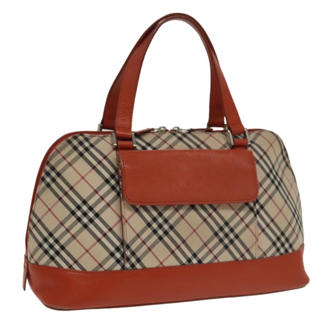 Burberry Nova Check Canvas Hand Bag Beige Orange Silver Auth (1 of 18)