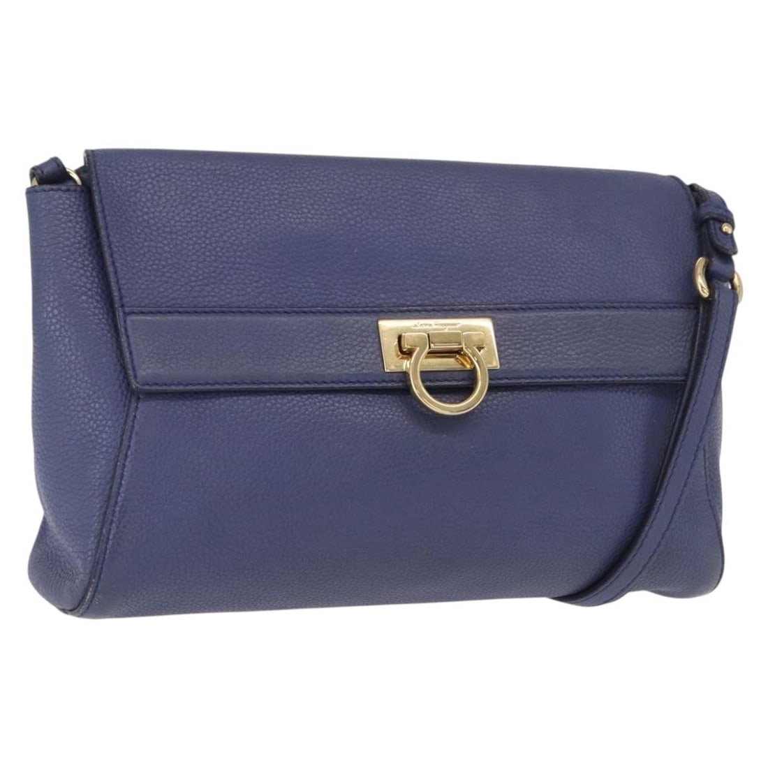 Navy Leather Gancini Shoulder Bag by Salvatore Ferragamo Gold Hardware: Navy Leather Gancini Shoulder Bag by Salvatore Ferragamo Gold Hardware This is a Salvatore Ferragamo Gancini shoulder bag crafted from navy leather with gold-tone accents. The bag features a structure