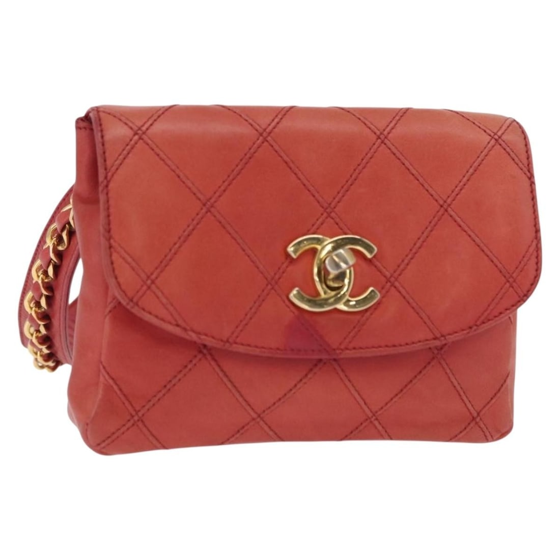 Red Lambskin Bicolore Waist Bag by Chanel with Gold CC Logo: Red Lambskin Bicolore Waist Bag by Chanel with Gold CC Logo This CHANEL Bicolore waist bag is crafted from red lambskin leather and features gold-tone accents. Made in Italy, it offers a compact desig