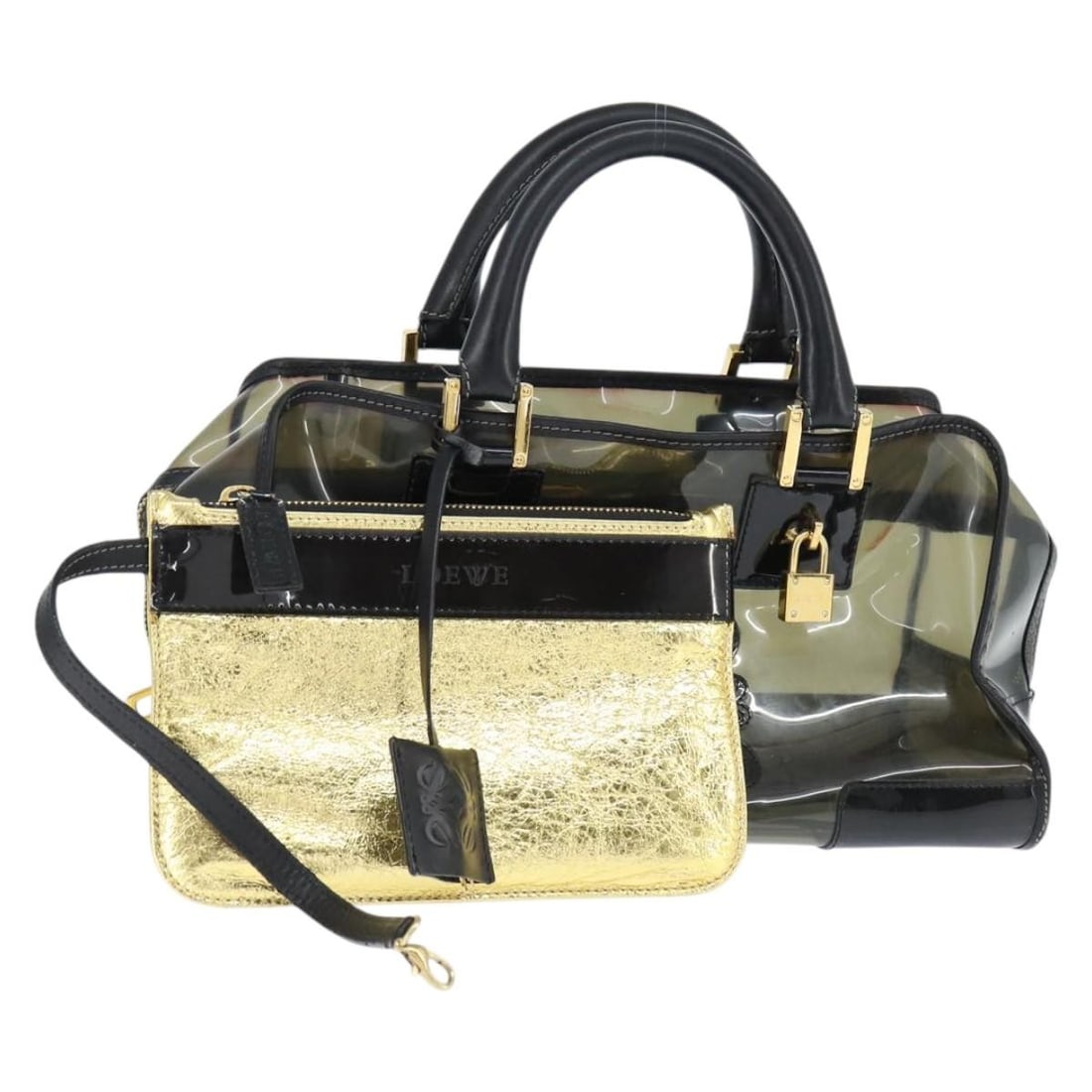 LOEWE Anagram Americana Black Vinyl Hand Bag Auth 148911: LOEWE Anagram Americana Black Vinyl Hand Bag Auth 148911 This LOEWE Anagram Americana 28 Hand Bag is a stylish accessory crafted from durable vinyl in a sleek black color. Designed for both fashion an