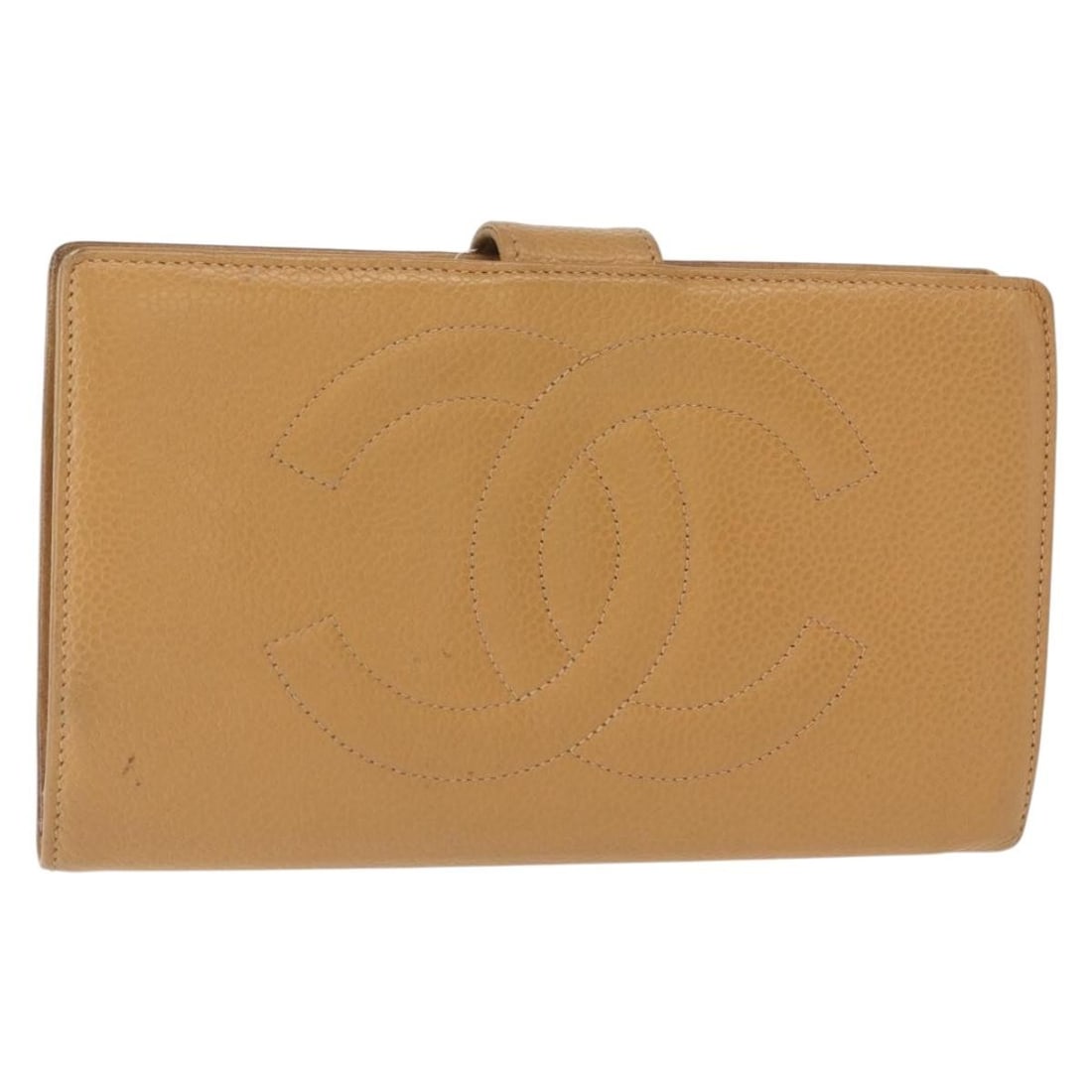 CHANEL Coco Long Wallet Caviar Skin Beige Gold Auth: CHANEL Coco Long Wallet Caviar Skin Beige Gold Auth This CHANEL COCO Mark Long Wallet is crafted from luxurious grained calfskin, featuring a stunning beige and gold color scheme. The wallet showcases