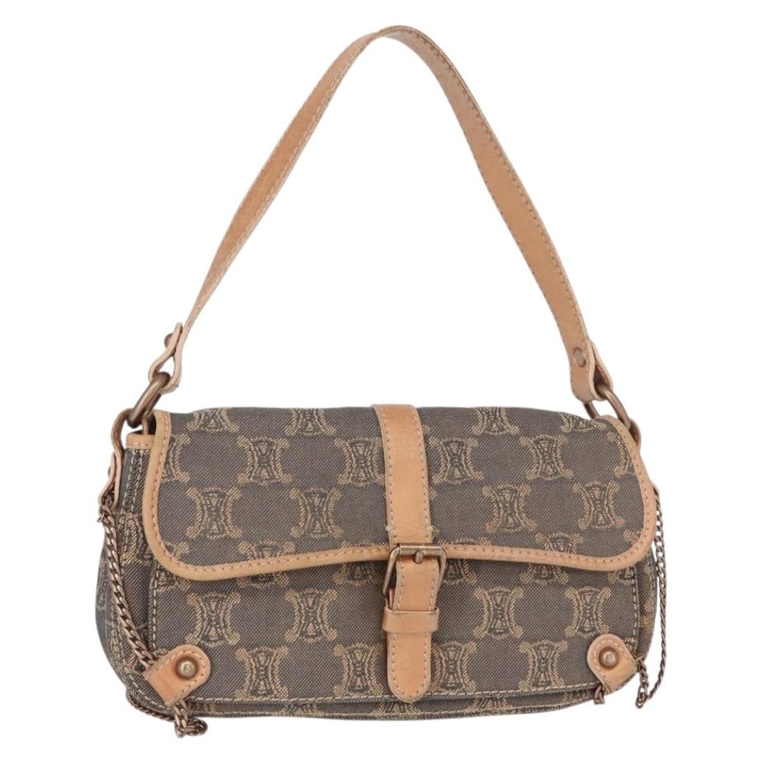 CELINE Macadam Canvas Shoulder Bag Denim Blue Made in Italy: CELINE Macadam Canvas Shoulder Bag Denim Blue Made in Italy Introducing the CELINE Paris Macadam Canvas Shoulder Bag in a stunning denim blue. This chic shoulder bag is crafted from durable canvas and