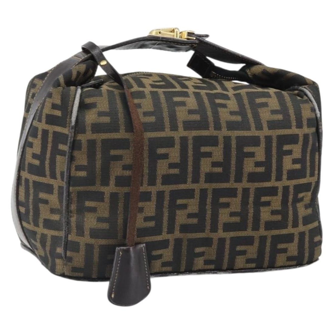 Fendi Brown Black Zucca Canvas Handbag with Key and Clochette: Fendi Brown Black Zucca Canvas Handbag with Key and Clochette This FENDI Zucca Canvas handbag features the classic brown and black color combination and is crafted in Italy from signature Zucca canvas