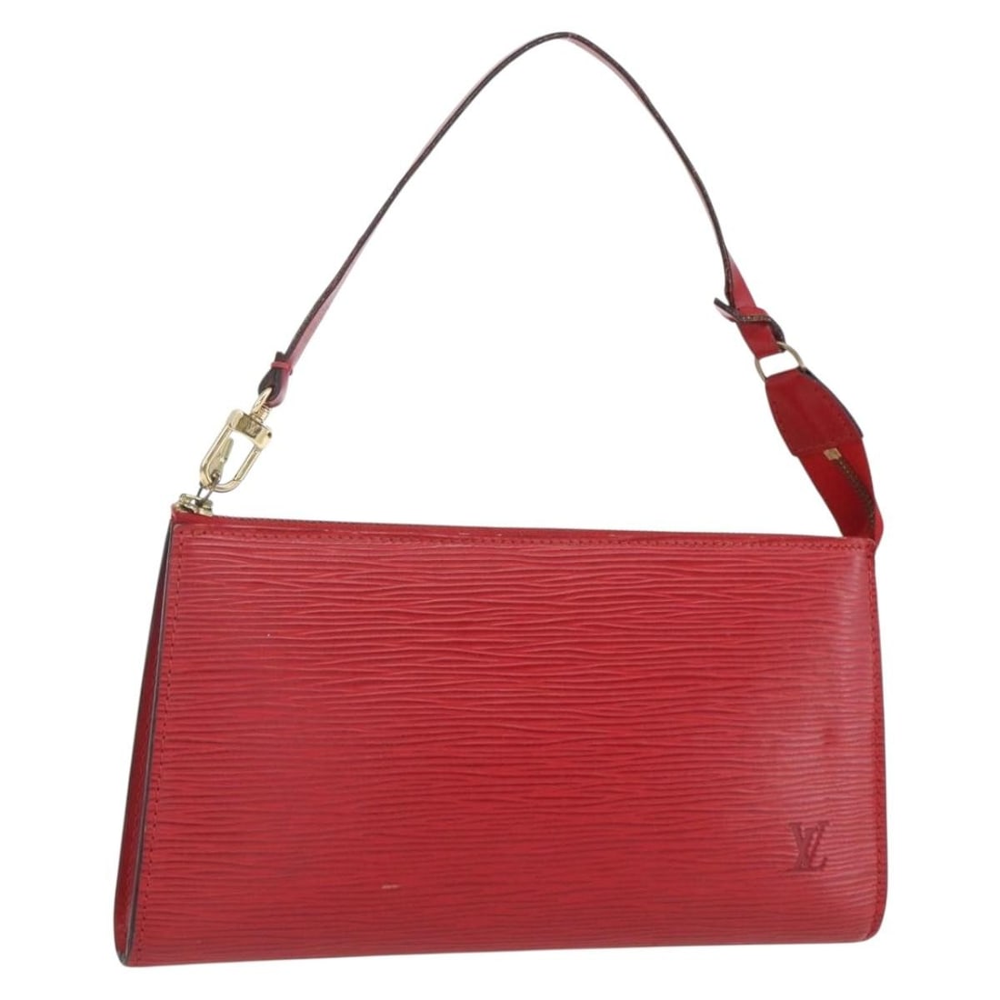 Red Epi Leather Pochette Accessoires Pouch Louis Vuitton M52947 France: Red Epi Leather Pochette Accessoires Pouch Louis Vuitton M52947 France This Louis Vuitton Pochette Accessoires pouch is crafted from signature Epi leather in red and was made in France. The pouch feat
