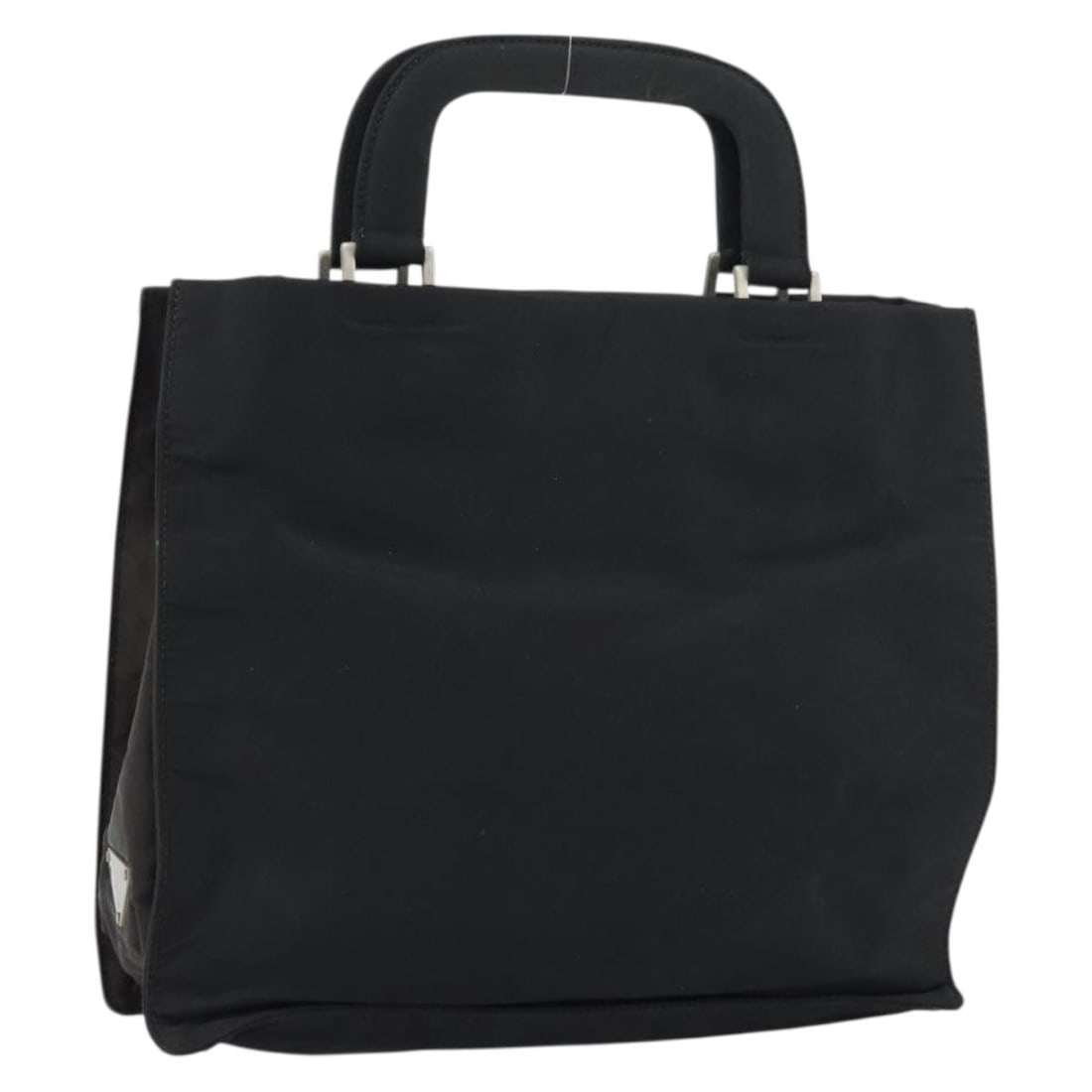 Prada Black Nylon Tote with Silver Accents and Guarantee Card: Prada Black Nylon Tote with Silver Accents and Guarantee Card This authentic PRADA handbag is crafted from black nylon with silver-tone accents. Made in Italy, it features a compact, rectangular silho