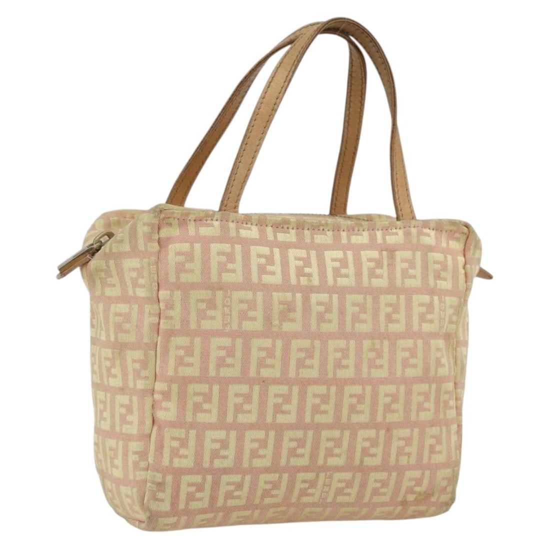 Gold and Pink Zucchino Canvas Fendi Handbag Italy: Gold and Pink Zucchino Canvas Fendi Handbag Italy This FENDI Zucchino canvas handbag features a gold and pink exterior and is crafted in Italy. The bag shows signs of heavy use, including out-of-shape