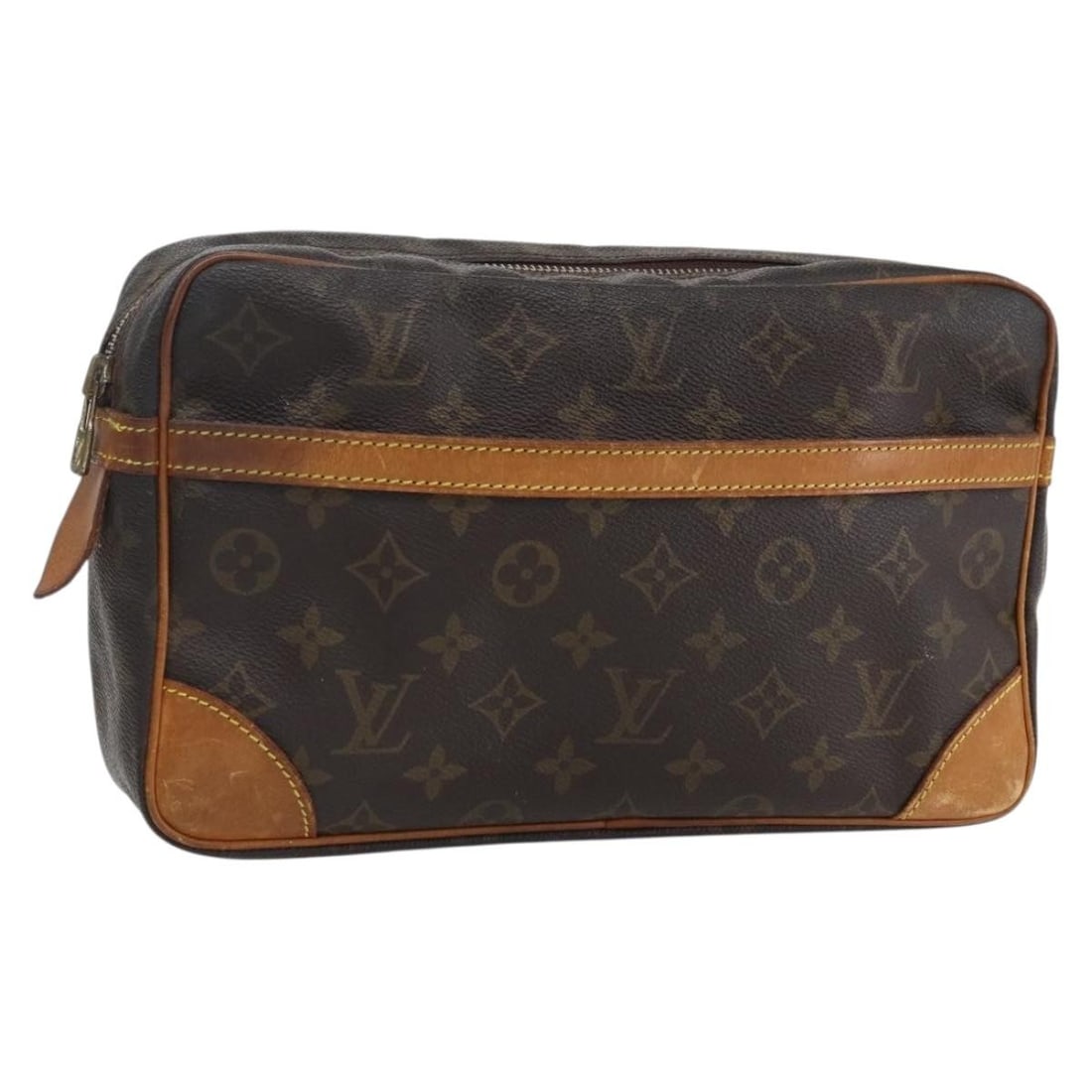 Monogram Canvas Compiegne 28 Clutch M51845 with Aftermarket Zipper: Monogram Canvas Compiegne 28 Clutch M51845 with Aftermarket Zipper This Louis Vuitton Compiegne 28 clutch bag features the signature Monogram Canvas exterior, crafted in France. The bag shows signific