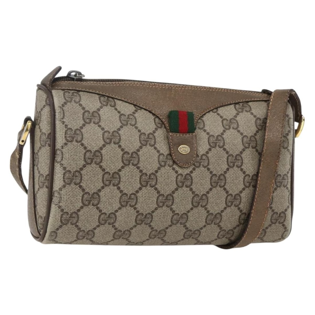 Beige Gold GG Supreme Web Sherry Shoulder Bag by Gucci PVC Leather: Beige Gold GG Supreme Web Sherry Shoulder Bag by Gucci PVC Leather This Gucci GG Supreme Web Sherry Line shoulder bag features beige and gold PVC leather and GG canvas with signature web detailing. Ma