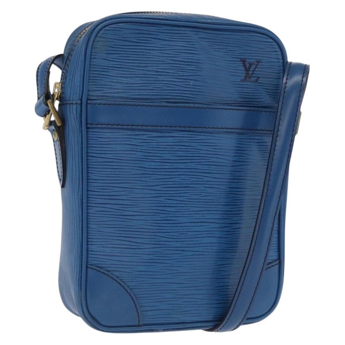 Blue Epi Leather Danube Shoulder Bag by Louis Vuitton Model M45635: Blue Epi Leather Danube Shoulder Bag by Louis Vuitton Model M45635 This Louis Vuitton Epi Danube shoulder bag features blue Epi leather and offers a compact and stylish design. The bag is made in Fran