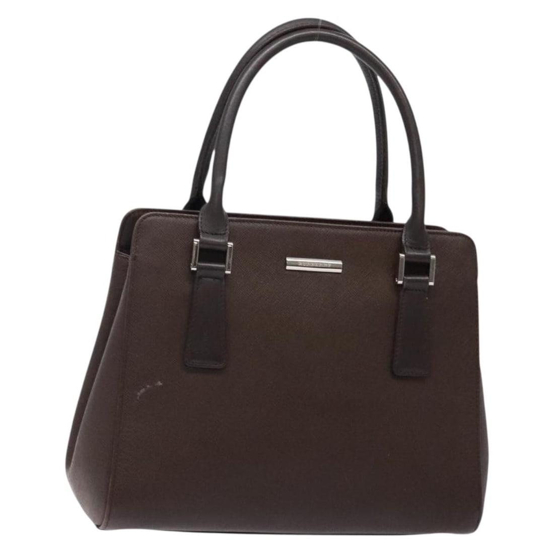 BURBERRY Leather Hand Bag Silver and Brown Authentic: BURBERRY Leather Hand Bag Silver and Brown Authentic This authentic BURBERRY hand bag is crafted from high-quality leather, featuring a sophisticated silver and brown color scheme. With approximate di