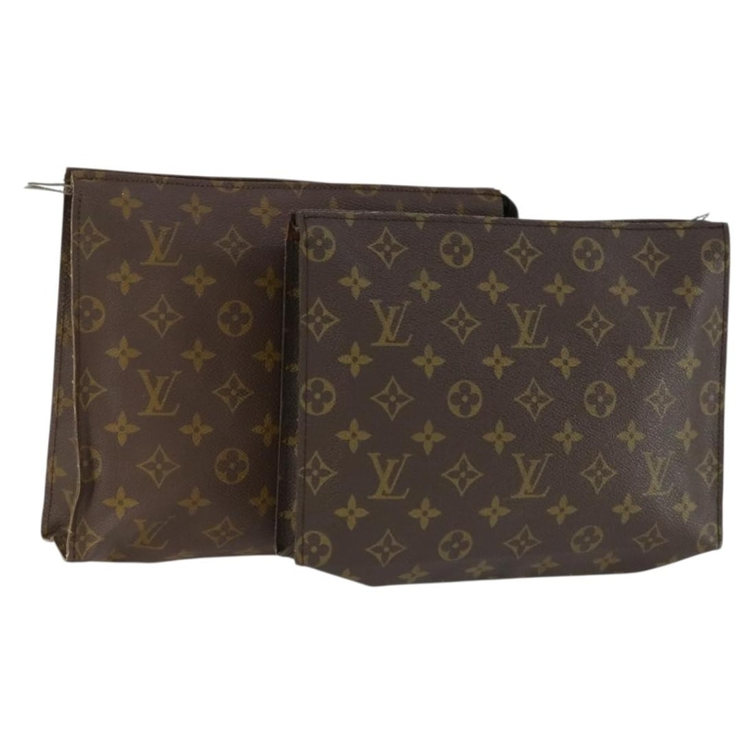 Set of 2 Louis Vuitton Monogram Canvas Poche Toilette 26 Pouches: Set of 2 Louis Vuitton Monogram Canvas Poche Toilette 26 Pouches This set includes two Louis Vuitton Monogram Poche Toilette 26 pouches crafted from monogram canvas. The items are vintage with visible