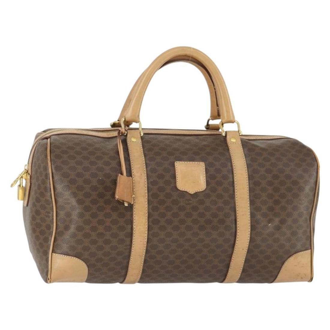 Celine Macadam Canvas and PVC Leather Boston Bag Brown Gold Made in Italy (1 of 18)