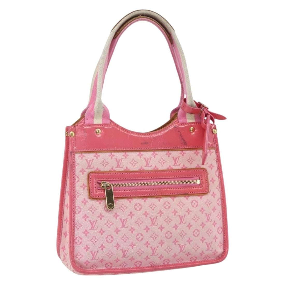 Louis Vuitton Catlin Monogram Mini Canvas Pink Gold Handbag M92930: Louis Vuitton Catlin Monogram Mini Canvas Pink Gold Handbag M92930 This Louis Vuitton Monogram Mini Suck Catlin handbag features a pink and gold monogram mini canvas exterior. The bag is heavily used,