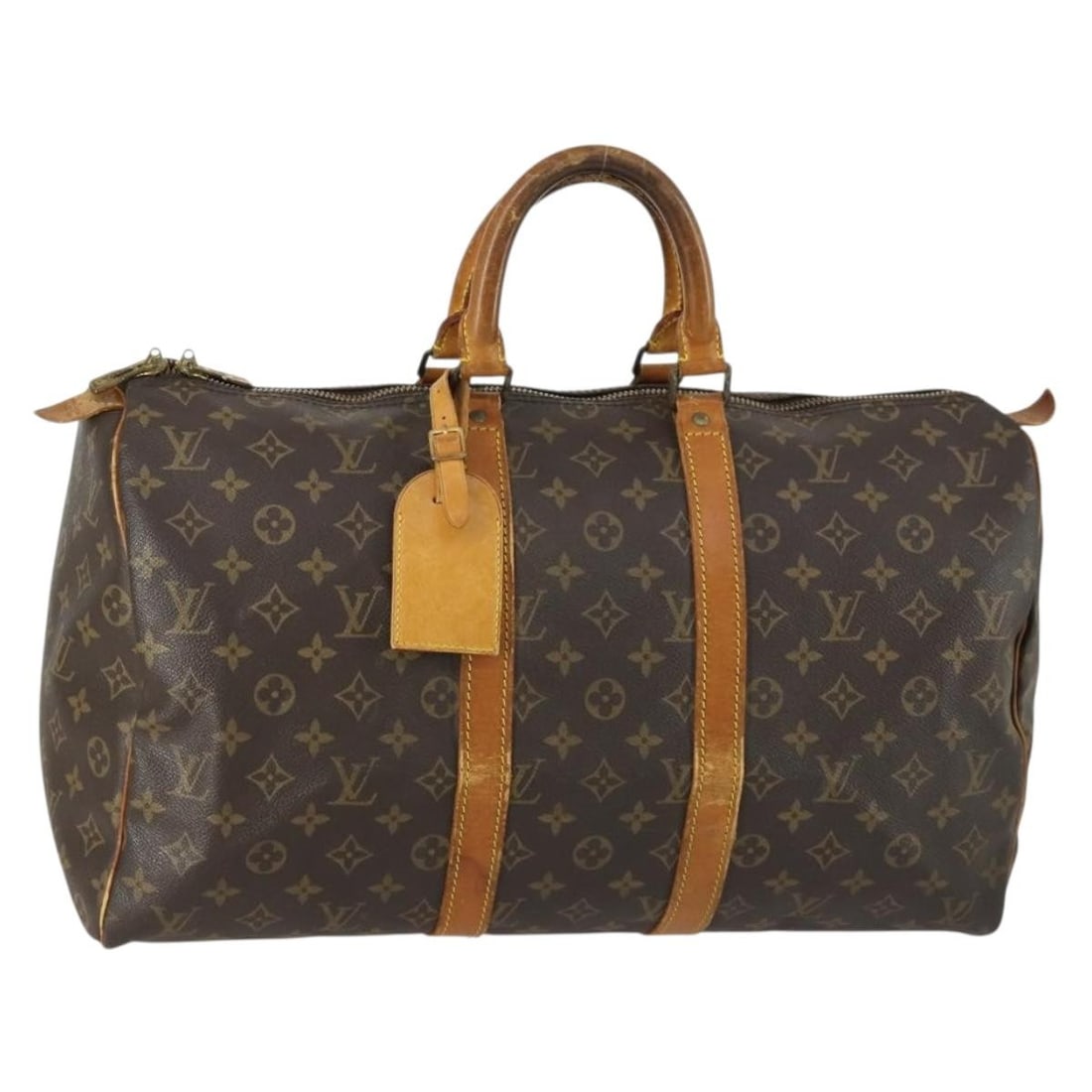 Louis Vuitton Keepall 45 Monogram Canvas Boston Bag M41428 with Name Tag: Louis Vuitton Keepall 45 Monogram Canvas Boston Bag M41428 with Name Tag This Louis Vuitton Monogram Keepall 45 Boston Bag features the brand's signature monogram canvas exterior and comes with a name
