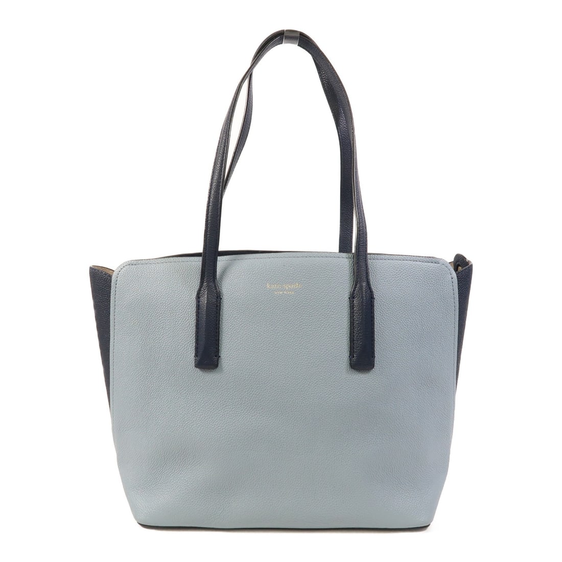 Kate Spade Blue Calfskin Tote Shoulder Bag with Gold Tone Hardware: Kate Spade Blue Calfskin Tote Shoulder Bag with Gold Tone Hardware This Kate Spade shoulder tote bag is crafted from blue calfskin leather and features a classic tote silhouette. The bag offers ample
