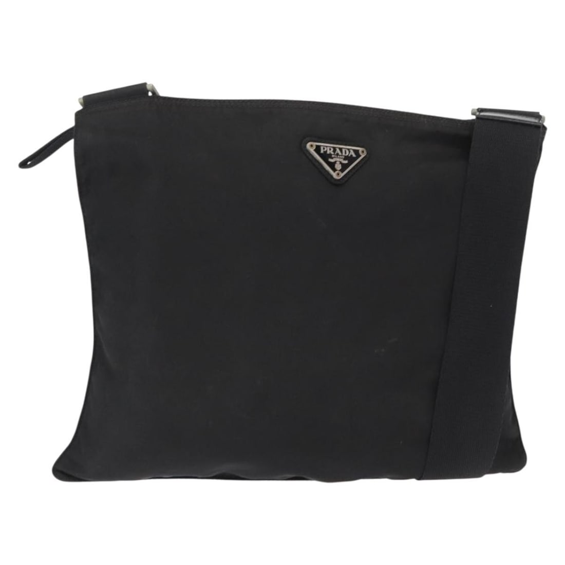 Prada Black Nylon Shoulder Bag with Silver Details Made in Italy: Prada Black Nylon Shoulder Bag with Silver Details Made in Italy This authentic PRADA shoulder bag features a black nylon exterior with silver-tone accents. Made in Italy, the bag offers a practical d