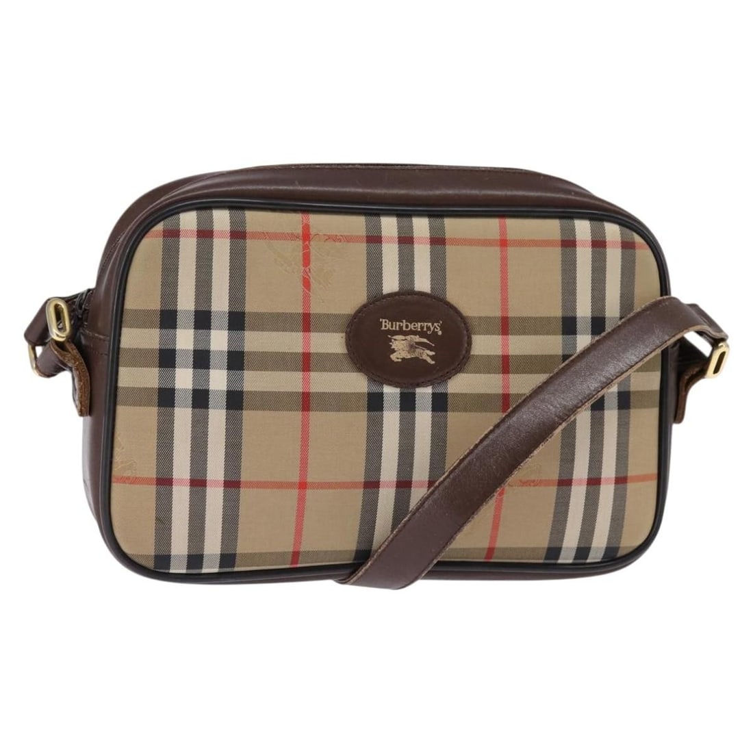 Burberrys Nova Check Leather Shoulder Bag Beige Gold Auth (1 of 18)