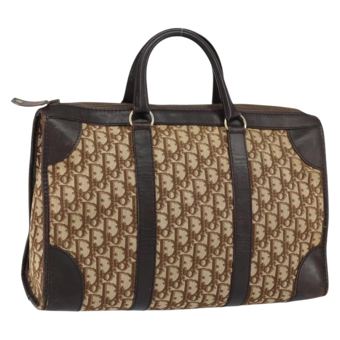 Christian Dior Trotter Canvas Beige Gold Boston Bag Auth (1 of 18)