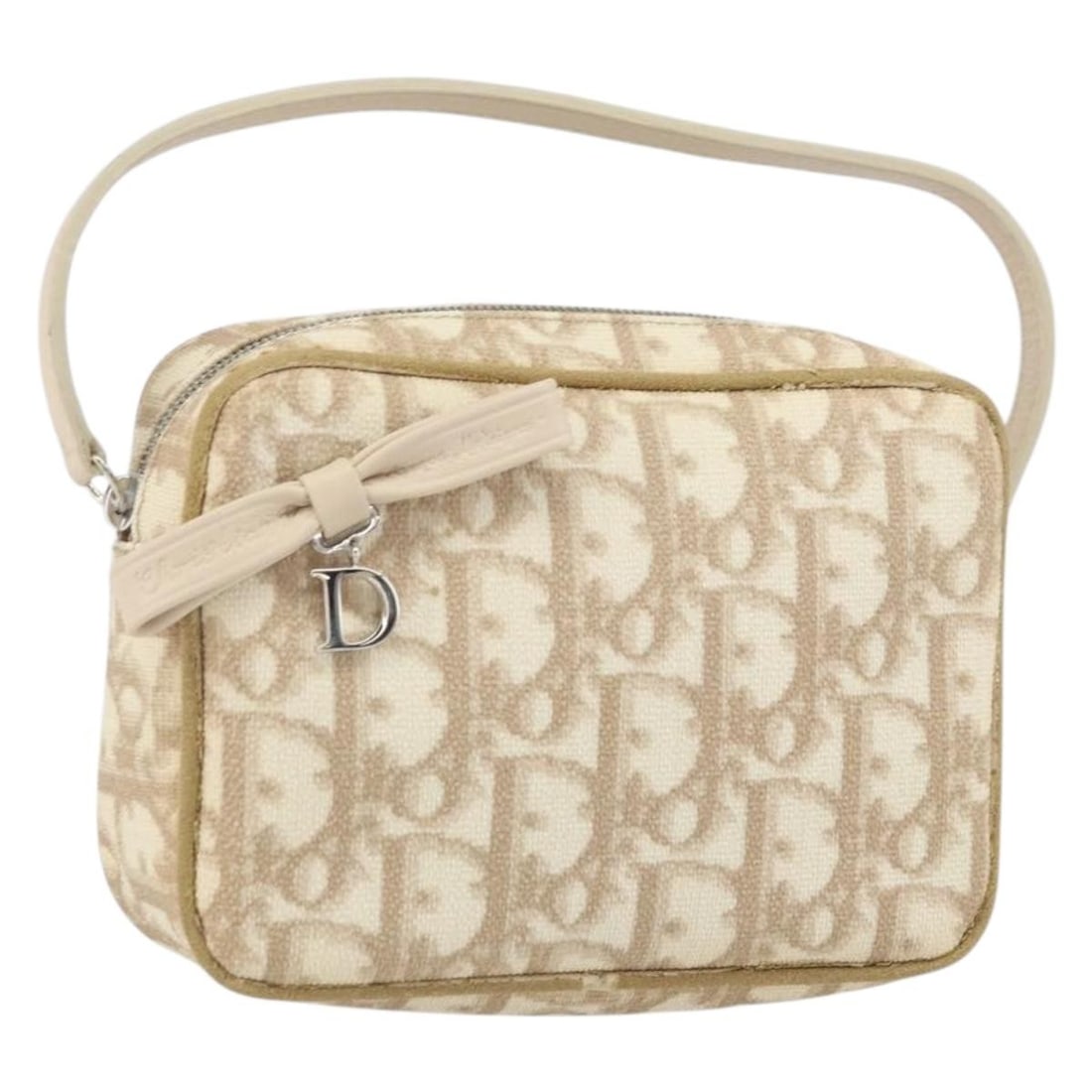 Christian Dior Romantic Beige Silver Trotter Canvas PVC Accessory Pouch: Christian Dior Romantic Beige Silver Trotter Canvas PVC Accessory Pouch This Christian Dior Trotter Canvas Romantic Pouch is crafted from beige and silver PVC leather and Trotter canvas. The accessory