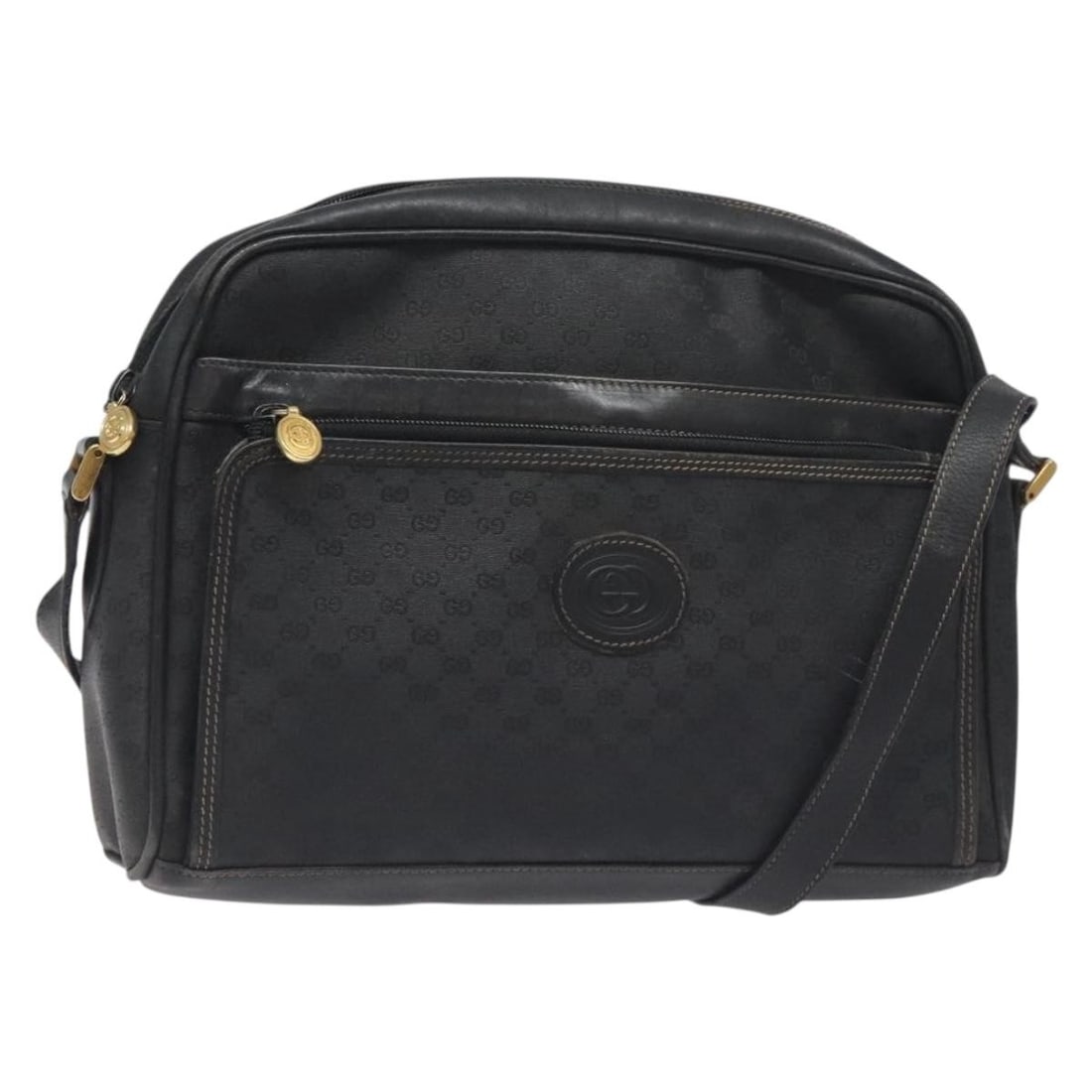 GUCCI Micro GG Supreme Shoulder Bag Black Gold PVC Auth 001 22 1053: GUCCI Micro GG Supreme Shoulder Bag Black Gold PVC Auth 001 22 1053 Elevate your accessory collection with this GUCCI Micro GG Supreme Shoulder Bag, expertly crafted in Italy. The exterior is made of
