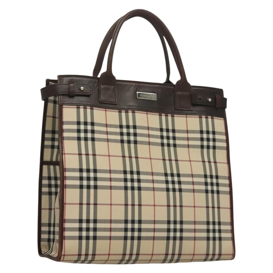 BURBERRY Nova Check Beige Silver Canvas Hand Bag Auth 133280 (1 of 18)