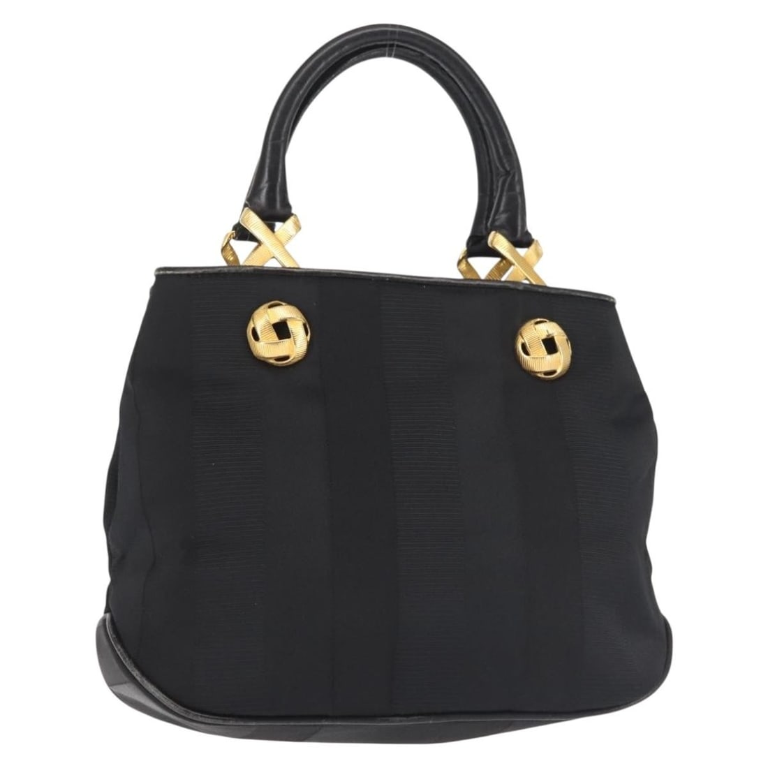 Salvatore Ferragamo Black Gold Nylon Hand Bag Italy Auth BA5710: Salvatore Ferragamo Black Gold Nylon Hand Bag Italy Auth BA5710 This stylish Salvatore Ferragamo hand bag showcases a blend of elegance and functionality. Crafted from durable nylon, it features a str