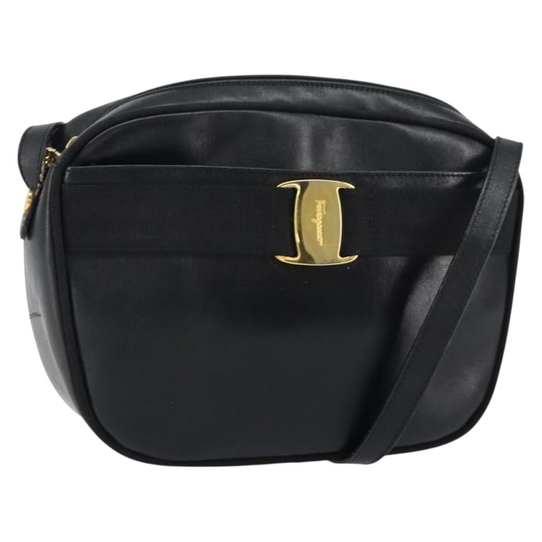 Salvatore Ferragamo Vala Black Gold Leather Shoulder Bag Auth BA7671: Salvatore Ferragamo Vala Black Gold Leather Shoulder Bag Auth BA7671 This Salvatore Ferragamo Vala Shoulder Bag is a luxurious accessory crafted in Italy from high-quality leather. Featuring a chic bl