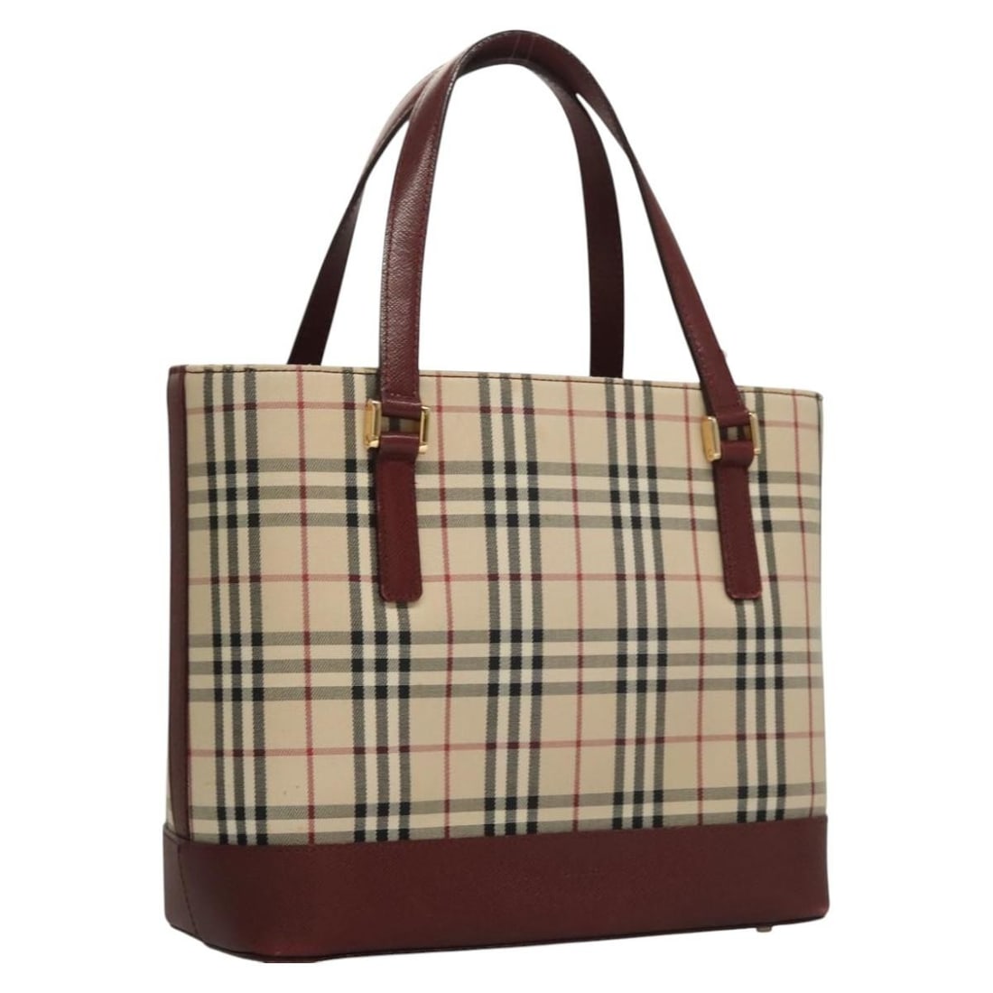 BURBERRY Nova Check Hand Bag Canvas Beige Bordeaux Gold Auth (1 of 18)