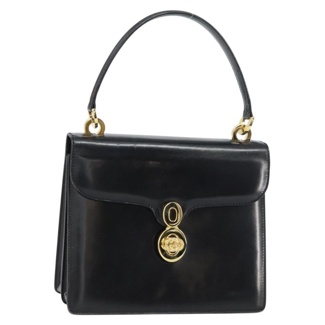 Black Leather Gucci Handbag with Gold Accents Made in Italy: Black Leather Gucci Handbag with Gold Accents Made in Italy This Gucci hand bag is crafted from black leather with gold-tone accents. Made in Italy, it features a structured silhouette with a handle d